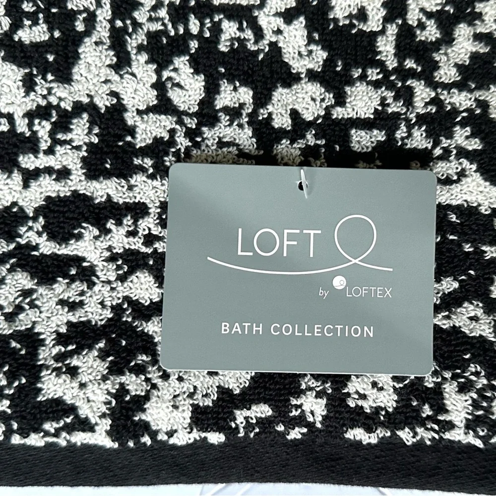 Loft by Loftex 2 Pc Bath Towels Set Black & Light Gray Modern Print SUSTAINABLE
